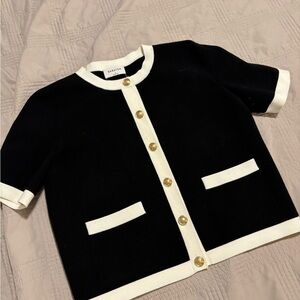 Aritzia Black and White Short Sleeve Cardigan